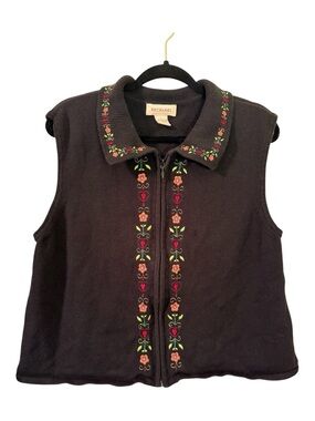 Bechamel Embroidered Floral Zip Sweater Vest Cottagecore Folk L